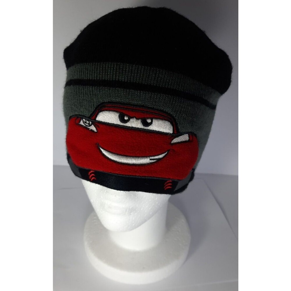 Disney Pixar Cars Lightning McQueen Beanie Cap Hat Black Acrylic Kids Gray Black